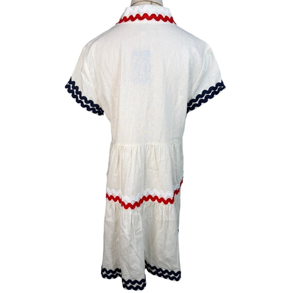 Sail to Sable White Linen Ric Rac Trim Nautical Tiered Midi Dress L NWT - Picture 7 of 9